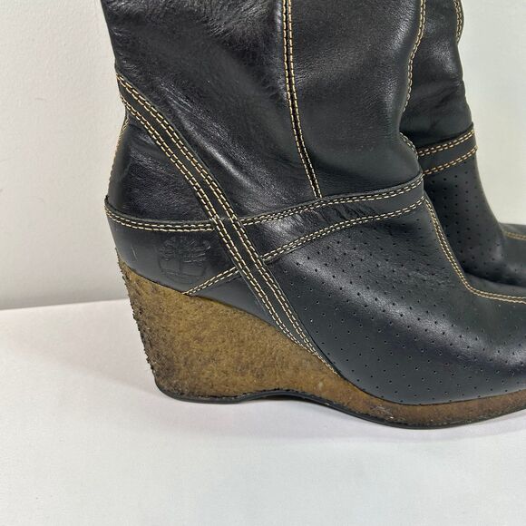 Timberland Leather Calf High Wedge Boots Women's 6.5 black - Picture 4 of 10